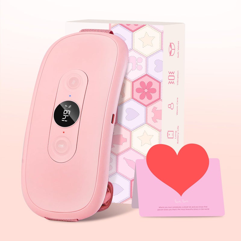 Portable Heating Pad Period Cramps 30 to 60 Minutes Timer 6 Heat Levels and 6 Vibration Modes Cordless Electric Heating Pad for Back Pain Relief Menstrual Heating Pad FSA HSA Eligible Pink