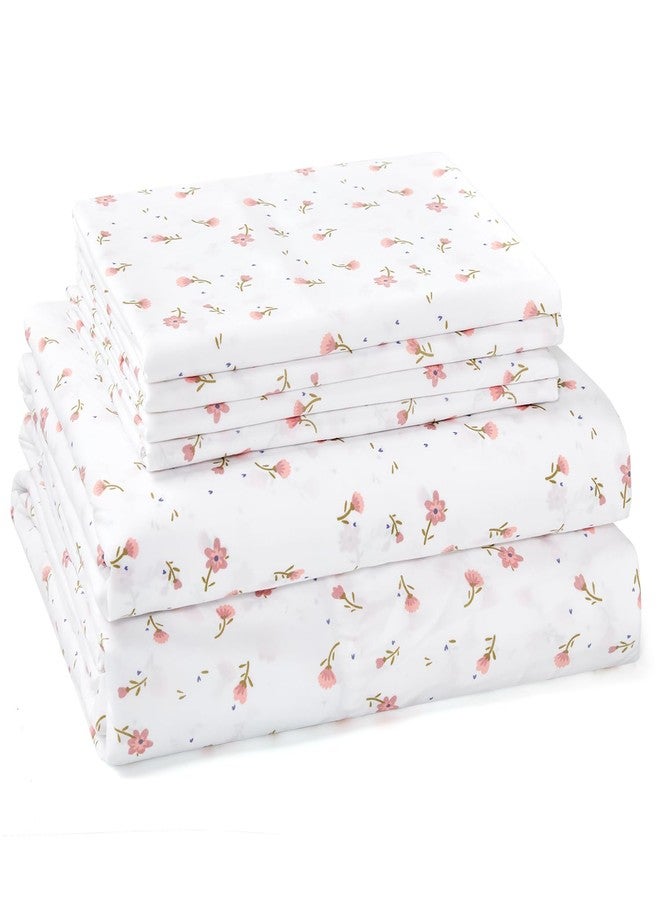BYSURE Queen Sheet Set 6 Pieces (Pink Floral), Cottage Core Botanical Patterned Sheets, Victorian Flower Microfiber Bedding Decor - Image 1