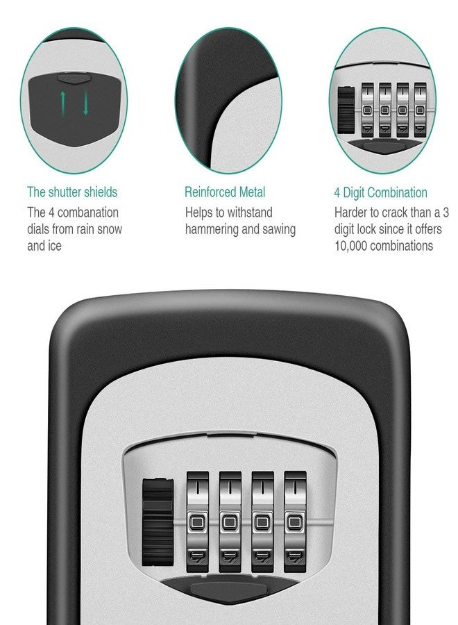 أوريا صندوق قفل لتخزين المفاتيح من أوريا، صندوق قفل مركب بأربعة أرقام، صندوق قفل مثبت على الحائط، رمز قابل لإعادة الضبط، سعة 5 مفاتيح، فضي - Image 5