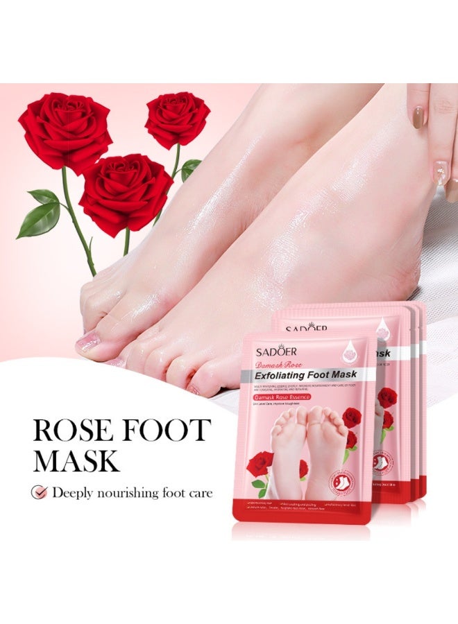 SADOER 5Pcs Exfoliating Foot Mask with Damask Rose Essence Intensive Nourishment Whitening Anti Cracking Peeling Hydrating Repairing Foot Care Mask SPA Level Feet Care Improve Roughness - Image 3
