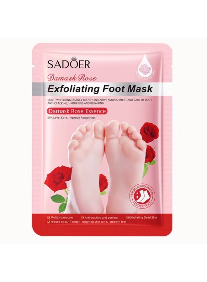 SADOER 5Pcs Exfoliating Foot Mask with Damask Rose Essence Intensive Nourishment Whitening Anti Cracking Peeling Hydrating Repairing Foot Care Mask SPA Level Feet Care Improve Roughness - Image 2
