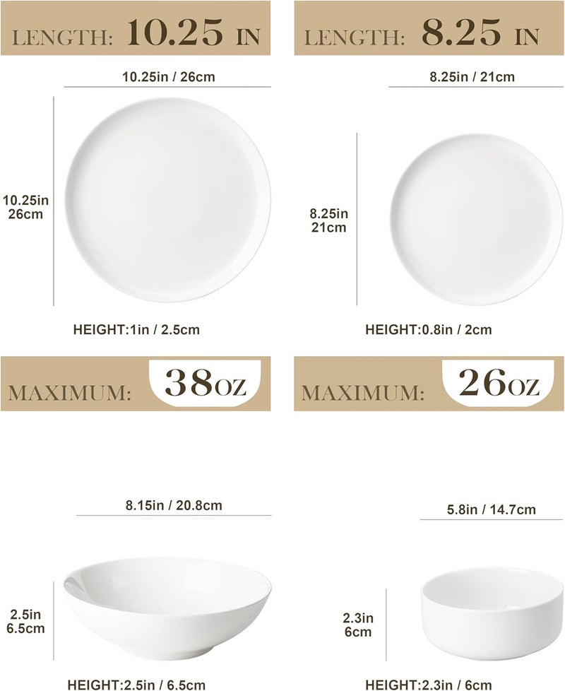 MALACASA Plates and Bowls Sets, 24 Pieces Modern Porcelain Dinnerware Set for 6 Ceramic Dishware Dishes White Kitchen Dinner Dining Ware Set Microwave and Dishwasher Safe, Series LUNA - Image 2