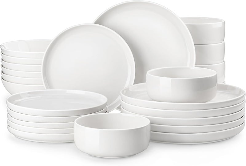 MALACASA Plates and Bowls Sets, 24 Pieces Modern Porcelain Dinnerware Set for 6 Ceramic Dishware Dishes White Kitchen Dinner Dining Ware Set Microwave and Dishwasher Safe, Series LUNA - Image 1