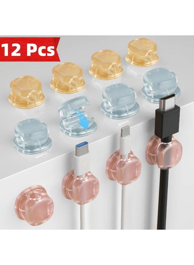 Transparent Pink Magnetic Cable Clips 12 Pcs for Office Desk Wire Organization - Image 1
