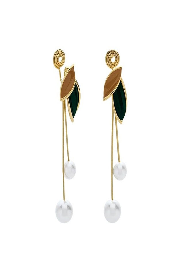 AMAAL Meenakari Long Chain Pearl Earrings Set for Women & Girls | Gold Drop Ear Rings | Stylish Earings Jewellery for Women | Valentine Gift for Girlfriend, Wife & Couple Aesthetic Office 243 - Image 1