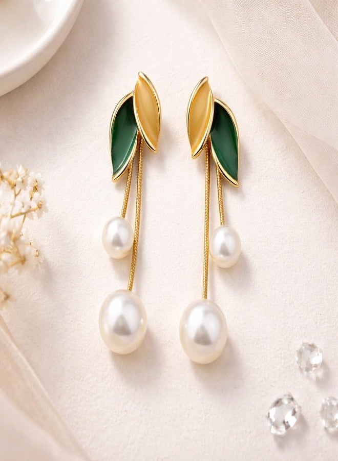AMAAL Meenakari Long Chain Pearl Earrings Set for Women & Girls | Gold Drop Ear Rings | Stylish Earings Jewellery for Women | Valentine Gift for Girlfriend, Wife & Couple Aesthetic Office 243 - Image 3