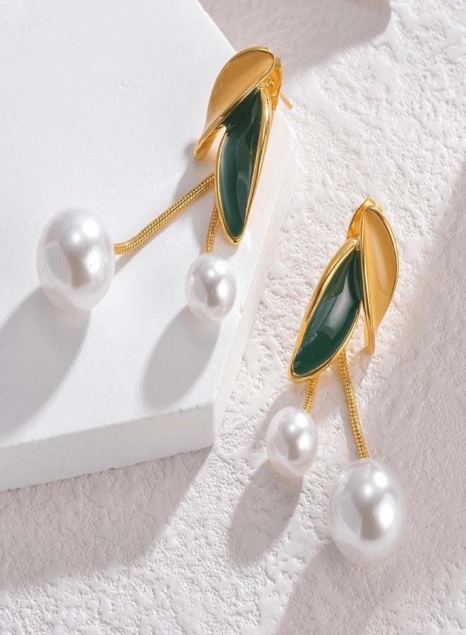 AMAAL Meenakari Long Chain Pearl Earrings Set for Women & Girls | Gold Drop Ear Rings | Stylish Earings Jewellery for Women | Valentine Gift for Girlfriend, Wife & Couple Aesthetic Office 243 - Image 5