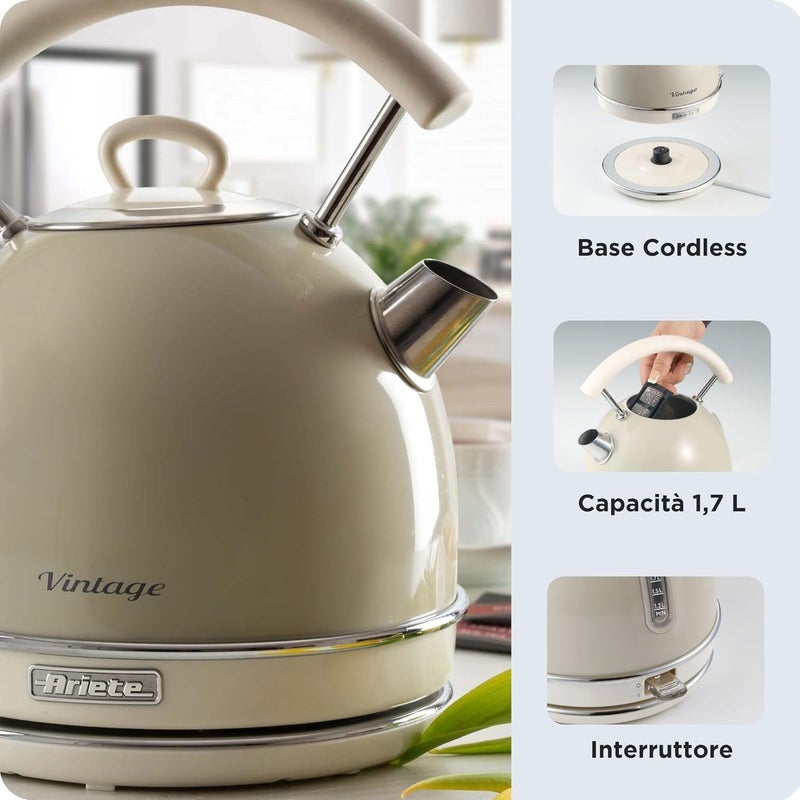 ARIETE VINTAGE KETTLE 1.7L CREAM/BEIGE 2877-BG, ART2877-BG - Image 3