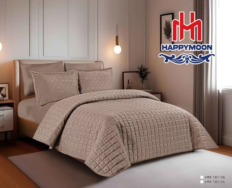HAPPYMOON طقم لحاف الفراش Happymoon بحجم كينج - طقم سرير مبطن صلب مكون من 6 قطع من قماش ستوكات ، ويشمل لحاف ، وشرشف مطاطي ، وسادة وسادة وأغطية لنوم ناعم ومريح - Image 1
