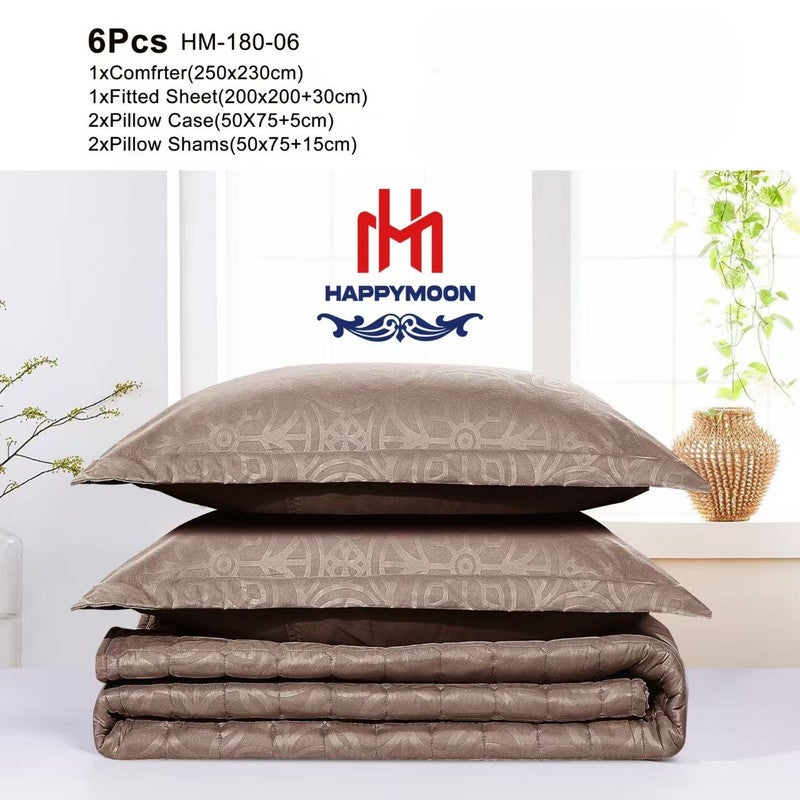 HAPPYMOON طقم لحاف الفراش Happymoon بحجم كينج - طقم سرير مبطن صلب مكون من 6 قطع من قماش ستوكات ، ويشمل لحاف ، وشرشف مطاطي ، وسادة وسادة وأغطية لنوم ناعم ومريح - Image 2