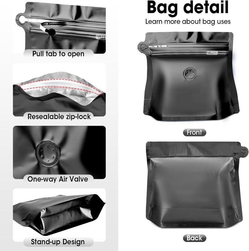 ODDIER 3.5oz 1/5 lb 60pcs Coffee Bags with Valve,Vented Coffee Bag Barrier Bags Coffee Packaging Coffee Storage Pouches Stand-up Bags for Food Diamond Shaped Need to Use Heat Sealing Machine（Black） - Image 4