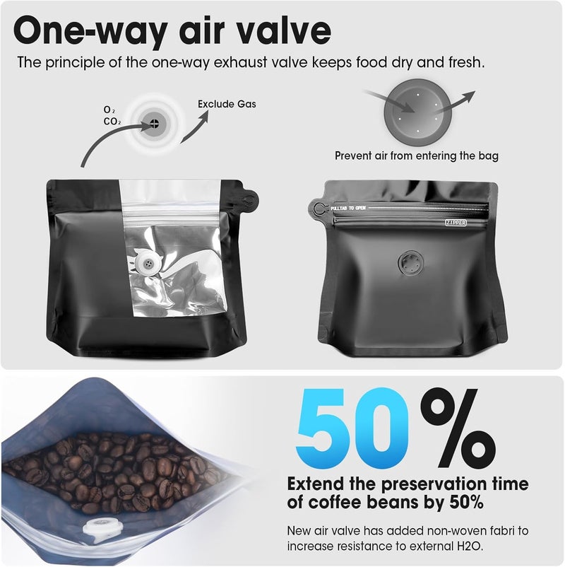 ODDIER 3.5oz 1/5 lb 60pcs Coffee Bags with Valve,Vented Coffee Bag Barrier Bags Coffee Packaging Coffee Storage Pouches Stand-up Bags for Food Diamond Shaped Need to Use Heat Sealing Machine（Black） - Image 3