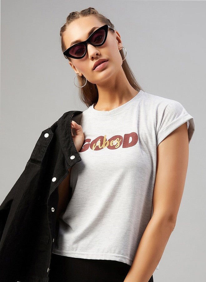 CHIMPAAANZEE Women Grey Typography Printed Regular Fit T-shirt - Image 3
