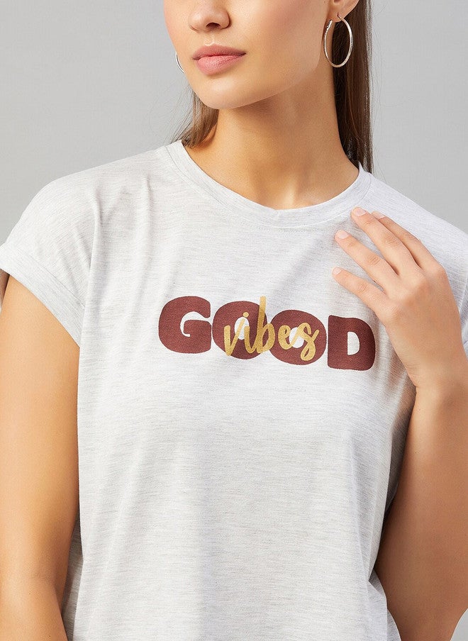 CHIMPAAANZEE Women Grey Typography Printed Regular Fit T-shirt - Image 2