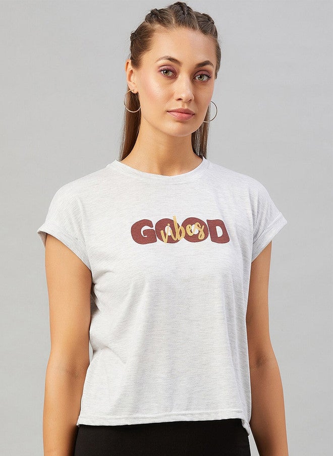 CHIMPAAANZEE Women Grey Typography Printed Regular Fit T-shirt - Image 1