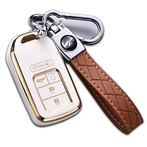 Cacacar Key Fob Cover 2016-2022 for Honda with Keychain, Premium Soft TPU Full Protection Key Fob Case for Honda Accord Civic CRV Pilot Passport Smart Remote Key Protector (Size C-Ivory) - Image 1
