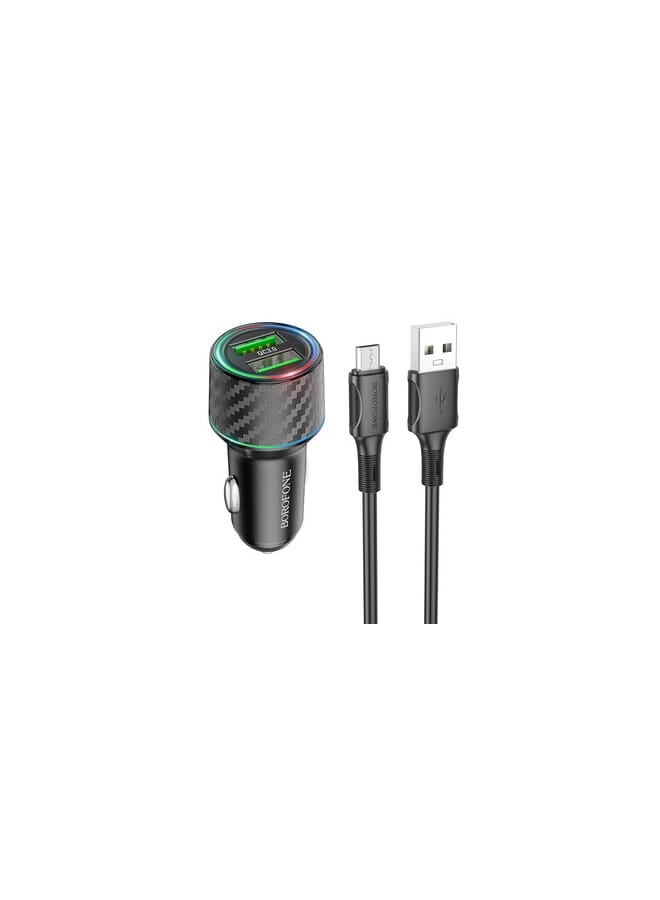 بوروفون شاحن سيارة Borofone BZ21A Brilliant 2xUSB - QC 3.0 36W مع كابل USB إلى Micro USB أسود - Image 1