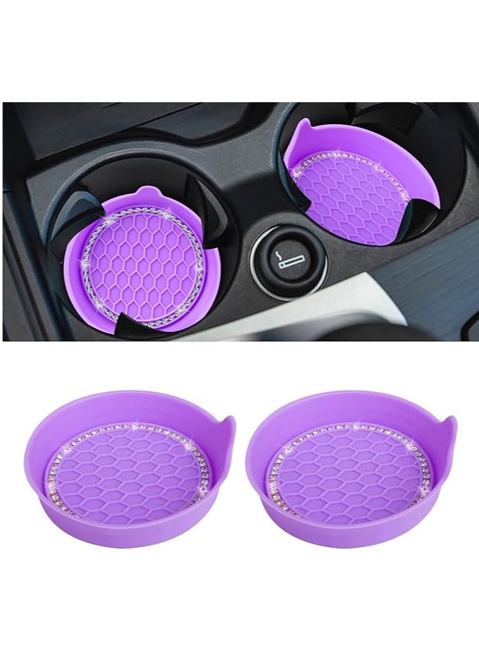 Car Cup Coaster Universal Non-Slip Cup Holders Bling Crystal Rhinestone Car Interior Accessories 2 Pack Purple 
