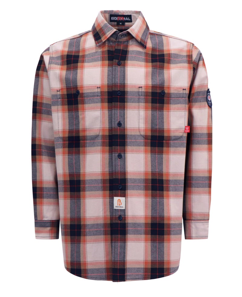 BOCOMAL FR Shirts Flame Resistant Plaid Shirt NFPA2112/CAT2 7.5oz Fire Resistant Red/Black Men's Fire Retardant Welding Shirt