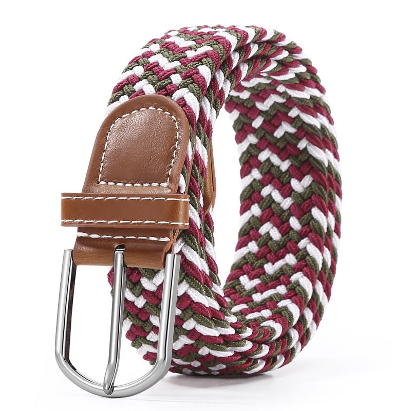 Unisex Elastic Woven Canvas Belt with Pin Buckle green red white 