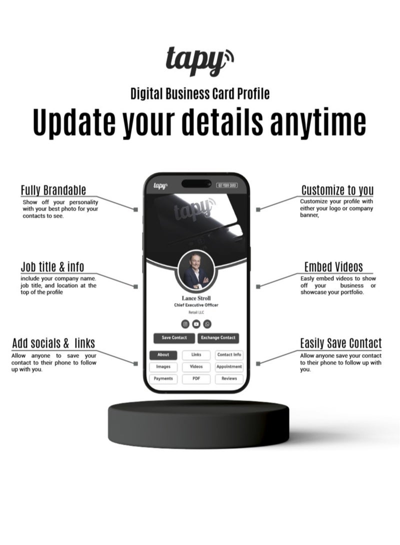 Tapy NFC Digital Business Card Premium Silver metal Smart Card Instant Networking Contactless Technology iOS and Android Compatible Powered by Microsoft - Image 3