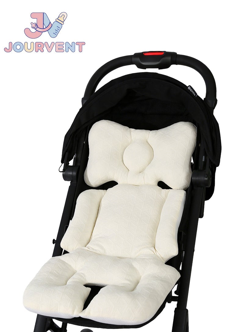 جورفنت وسادة مقعد عربة الأطفال، وسادة مقعد كرسي الطعام للأطفال، وسادات دعم العمود الفقري لعربة الأطفال متوفرة على كلا الجانبين، مرونة عالية، مناسبة لجميع الفصول، بيج - Image 1