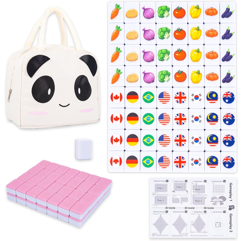 drizzle 65 Tiles Seaside Escape Blocks Game 30mm Instruction Manual Panda Bag National Flag Vegetables Patterns - Image 3