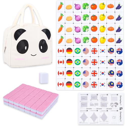 drizzle 65 Tiles Seaside Escape Blocks Game 30mm Instruction Manual Panda Bag National Flag Vegetables Patterns - Image 1