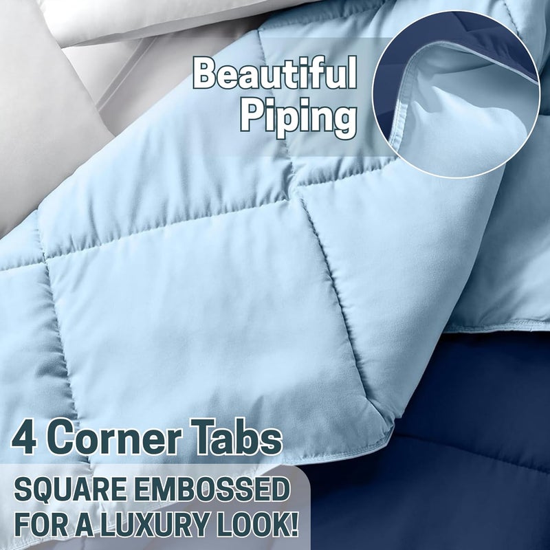 Bed Comforter with Lightweight & Soft Down Alternative | Reversible Cooling Comforter for bedding Duvet Inserts for All Seasons with Washable Microfiber Quilt (Dark Blue/Light Blue, 220 x 240cm) - Image 5