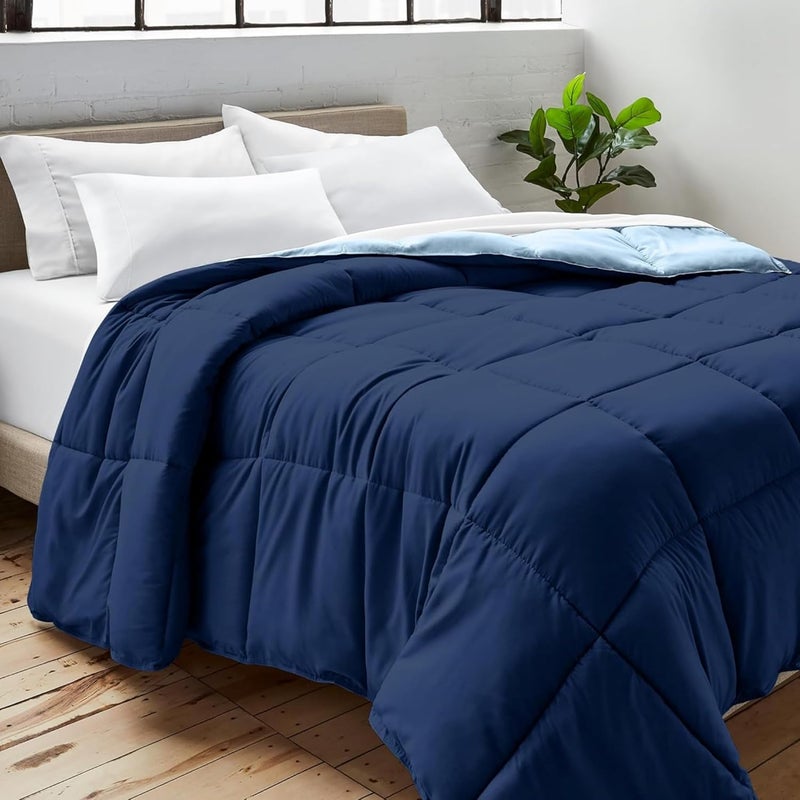 Bed Comforter with Lightweight & Soft Down Alternative | Reversible Cooling Comforter for bedding Duvet Inserts for All Seasons with Washable Microfiber Quilt (Dark Blue/Light Blue, 220 x 240cm) - Image 1