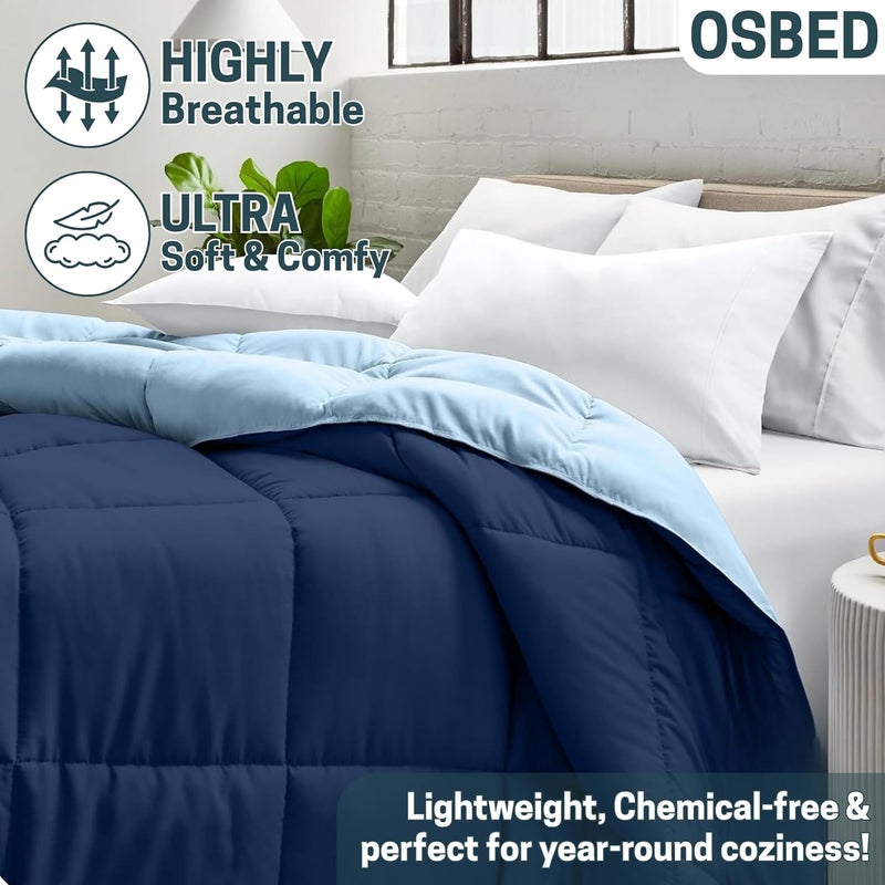Bed Comforter with Lightweight & Soft Down Alternative | Reversible Cooling Comforter for bedding Duvet Inserts for All Seasons with Washable Microfiber Quilt (Dark Blue/Light Blue, 220 x 240cm) - Image 3