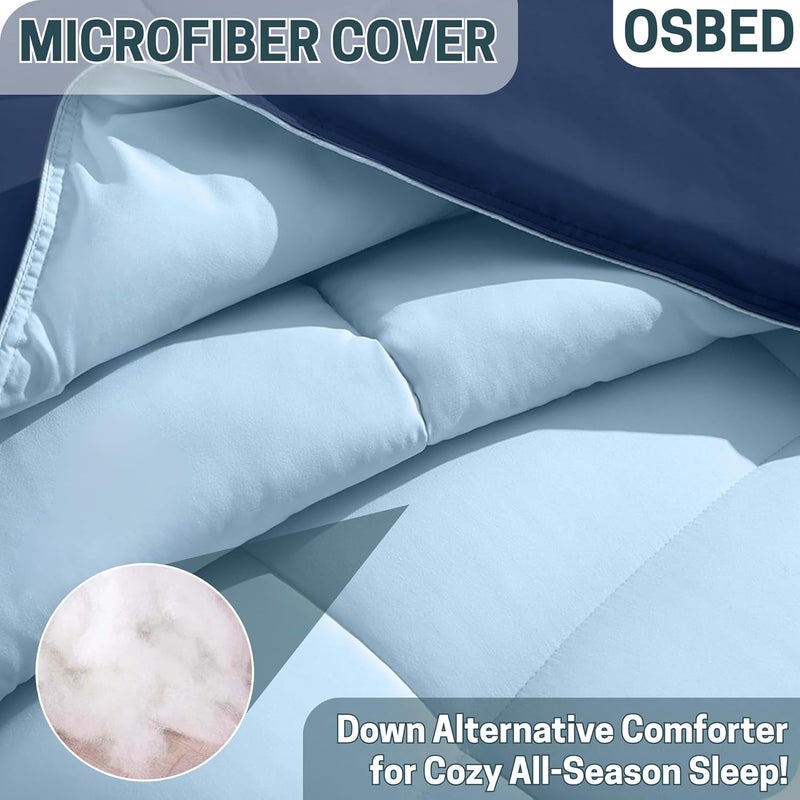 Bed Comforter with Lightweight & Soft Down Alternative | Reversible Cooling Comforter for bedding Duvet Inserts for All Seasons with Washable Microfiber Quilt (Dark Blue/Light Blue, 220 x 240cm) - Image 4