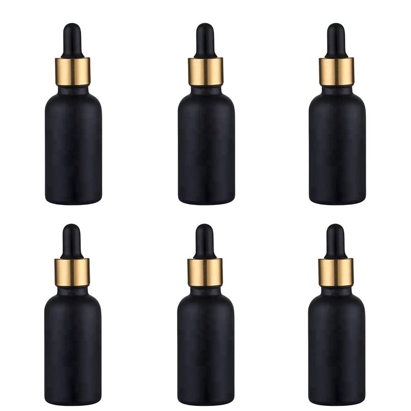 Devinez زجاجة زجاجية دائرية متعددة الاستخدامات باللون الأسود غير اللامع، سعة 30 مل مع قطارة زجاجية سوداء (عبوة من 6) ، للجمال، الزيوت الأساسية، الخلطات، العناية بالبشرة، السفر، التونر، مستحضرات التجميل و DIY - Image 1