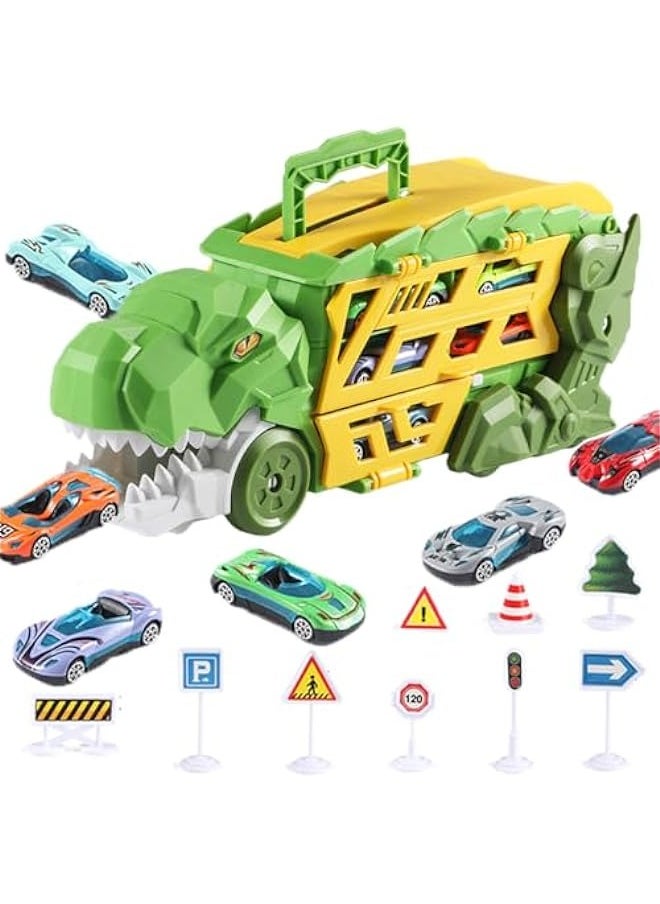 Kids Dinosaur Truck Toy With 6 Pieces Small Car Toys, Transport Truck Suitable for Kids 3-7 Years Old, Party, Birthday, Children's Day Gift  - Image 1