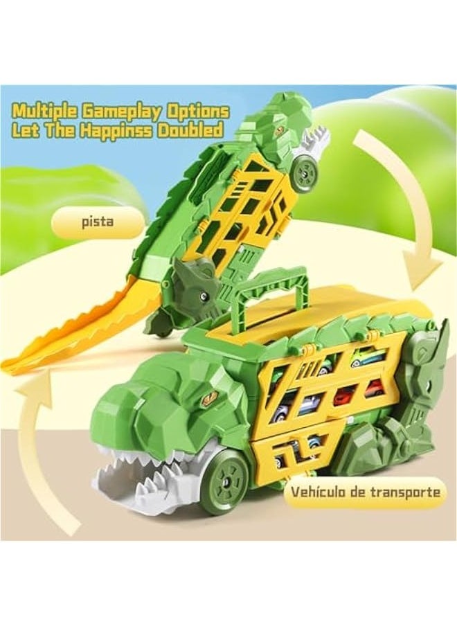 Kids Dinosaur Truck Toy With 6 Pieces Small Car Toys, Transport Truck Suitable for Kids 3-7 Years Old, Party, Birthday, Children's Day Gift  - Image 3