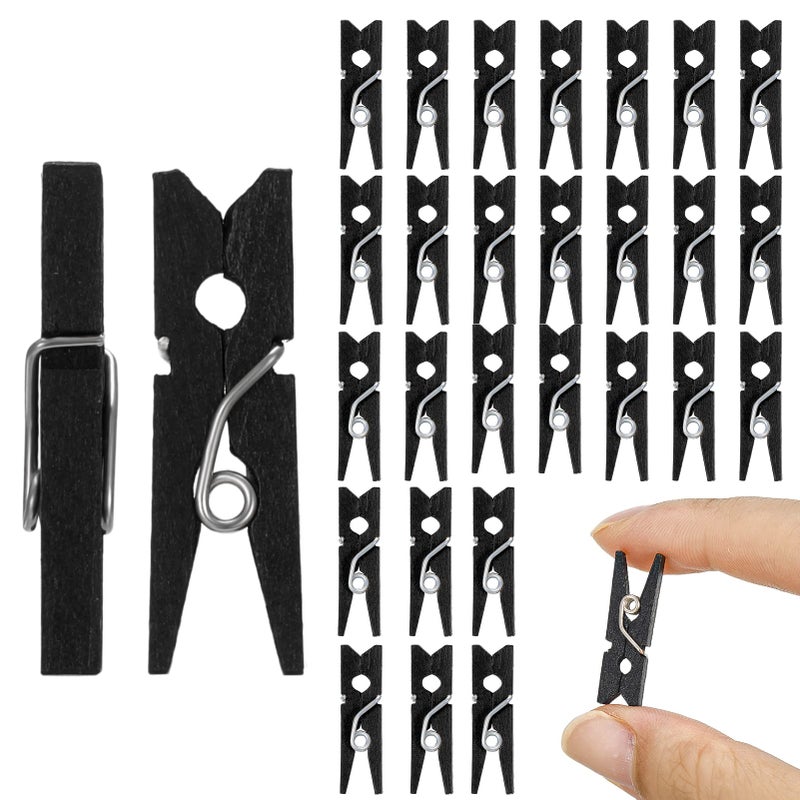 Fuyamp 100 Pcs Mini Craft Wooden Pegs 25cm Black Small Crafting PegsMini Wooden Peg Embellishments Tiny Pegs for Hanging photos DIY Art and Craft Projects