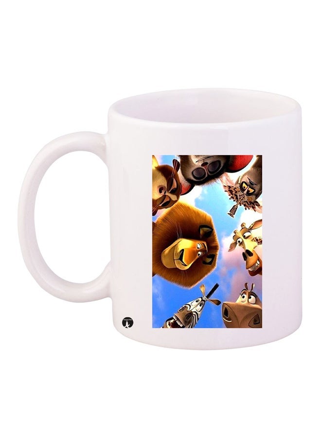 RYN Cartoon Printed Ceramic Coffee Mug White/Brown/Blue 11ounce