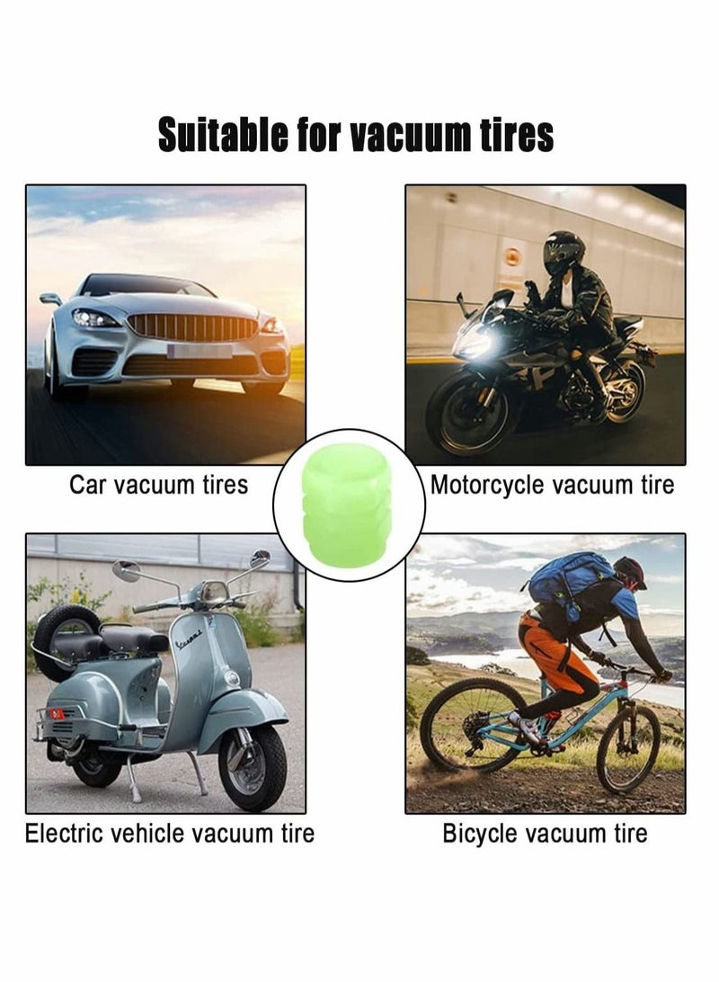 4 قطع من أغطية صمامات الإطارات الفلورية الخضراء للسيارات والدراجات النارية والدراجات الهوائية تتلألأ في الظلام تناسب جميع الأنواع - Image 5