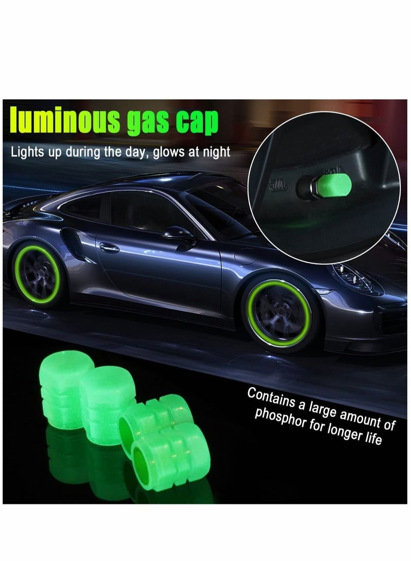 4 قطع من أغطية صمامات الإطارات الفلورية الخضراء للسيارات والدراجات النارية والدراجات الهوائية تتلألأ في الظلام تناسب جميع الأنواع - Image 2