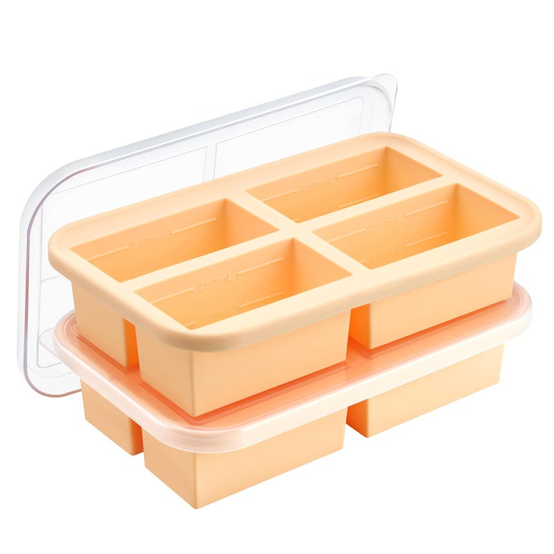 Winrock Super Ice Cube Tray 1 Cup X 4 Portions Big Silicone Freezing Mold with Lid, for Soup&Meal, Prep Food Leftovers Freezer Storage Container, 2Pack - Image 1