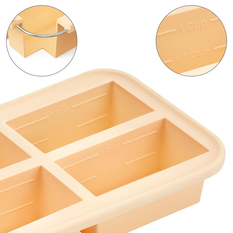 Winrock Super Ice Cube Tray 1 Cup X 4 Portions Big Silicone Freezing Mold with Lid, for Soup&Meal, Prep Food Leftovers Freezer Storage Container, 2Pack - Image 3
