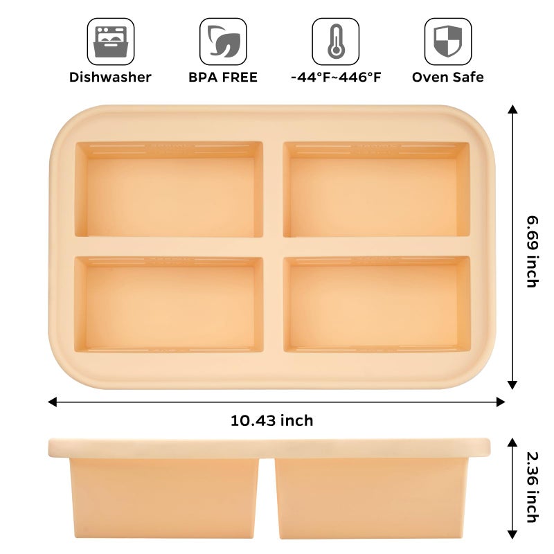 Winrock Super Ice Cube Tray 1 Cup X 4 Portions Big Silicone Freezing Mold with Lid, for Soup&Meal, Prep Food Leftovers Freezer Storage Container, 2Pack - Image 2