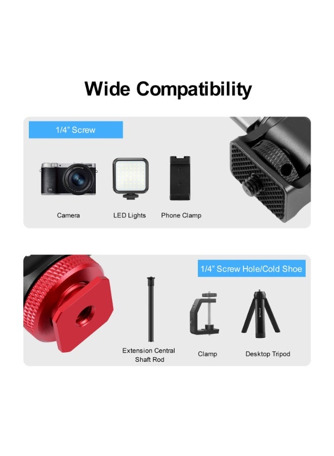 PULUZ PULUZ Mini 180 Degree Swing Tripod Ball Head Cold Shoe Mount Adapter(Red)  - Image 5