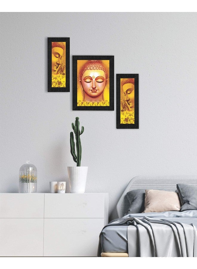 SAF paintings UV Textured Buddha Print Framed Painting Set of 3 for Home Decoration - Size 35 x 2 x 50 cm SANFSA7706 - Image 2
