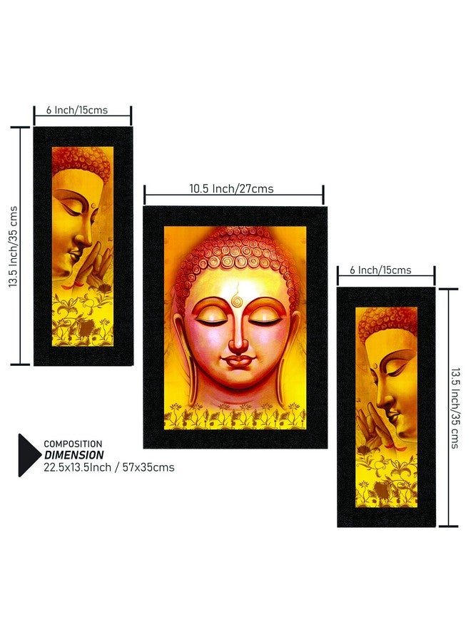 SAF paintings UV Textured Buddha Print Framed Painting Set of 3 for Home Decoration - Size 35 x 2 x 50 cm SANFSA7706 - Image 3