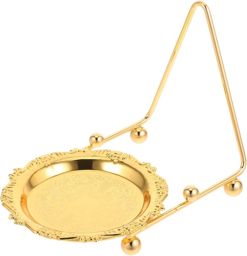 حامل فنجان و صحن حديدي كلاسيكي مع صينية عرض مجوهرات ذهبية 4 بوصة ديكور منزلي - Image 5