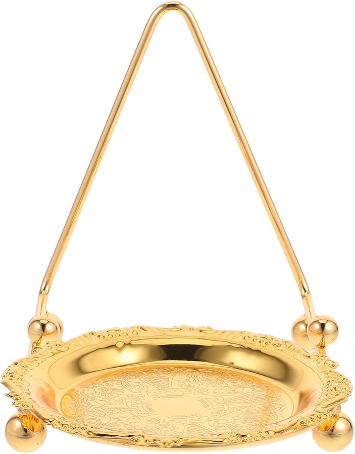 حامل فنجان و صحن حديدي كلاسيكي مع صينية عرض مجوهرات ذهبية 4 بوصة ديكور منزلي - Image 2