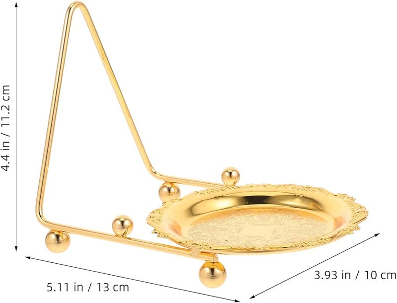 حامل فنجان و صحن حديدي كلاسيكي مع صينية عرض مجوهرات ذهبية 4 بوصة ديكور منزلي - Image 3