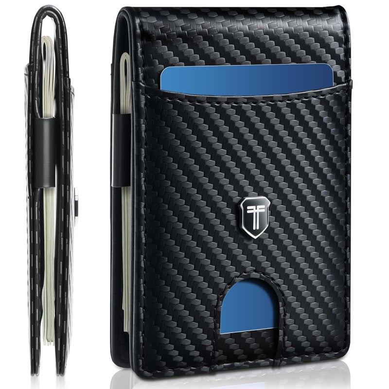 Gostwo Slim Wallet for Men, Minimalist Money Clip Card Wallet, RFID Blocking Bifold Mens Wallet, Front Pocket Credit Card Holder with ID Window, Gifts for Him, Carbon Fiber Black - Image 1