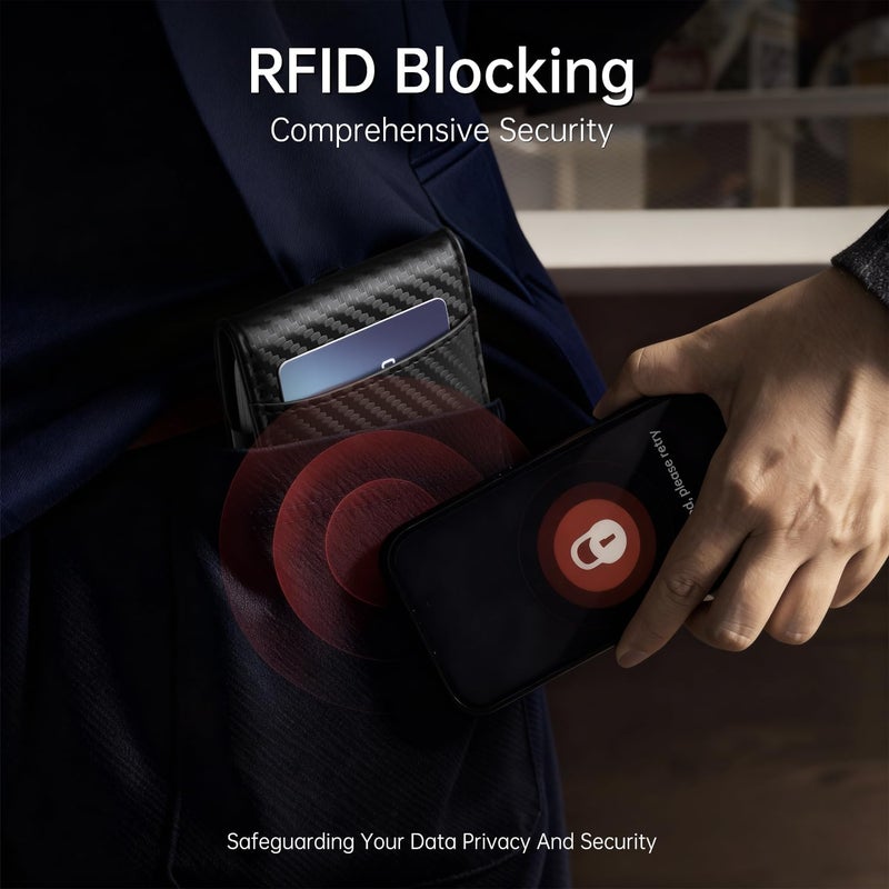 Gostwo Slim Wallet for Men, Minimalist Money Clip Card Wallet, RFID Blocking Bifold Mens Wallet, Front Pocket Credit Card Holder with ID Window, Gifts for Him, Carbon Fiber Black - Image 3